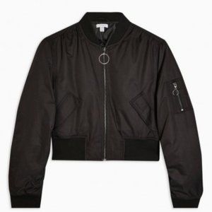 Topshop Black Bomber Jacket, Size 12